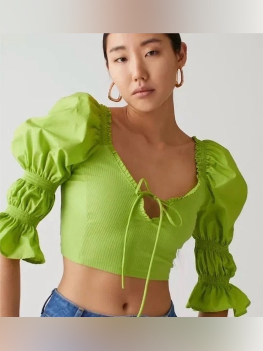 Urban Outfitters Lime Puff Sleeve Blouse